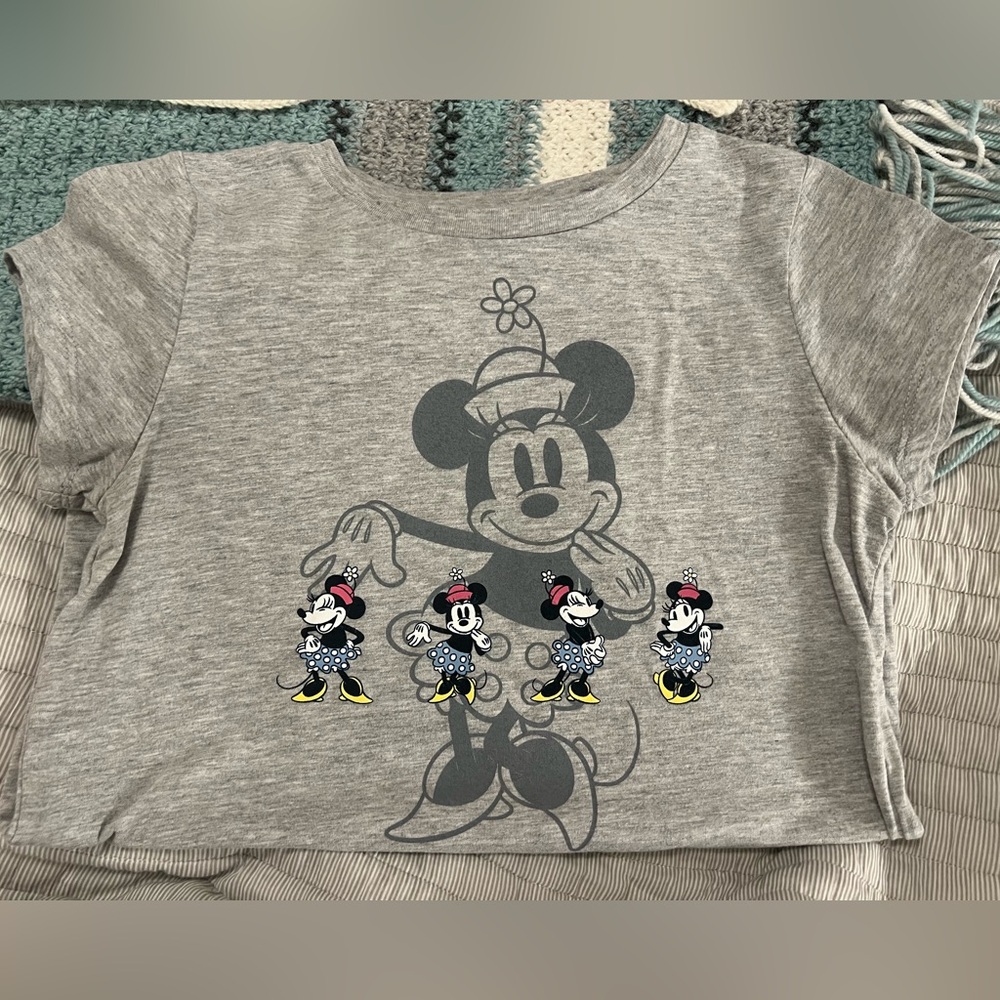 Disney Minnie Mouse Multi Pose Polka Dot Graphic Tee Gray Girls Shirt 14 16